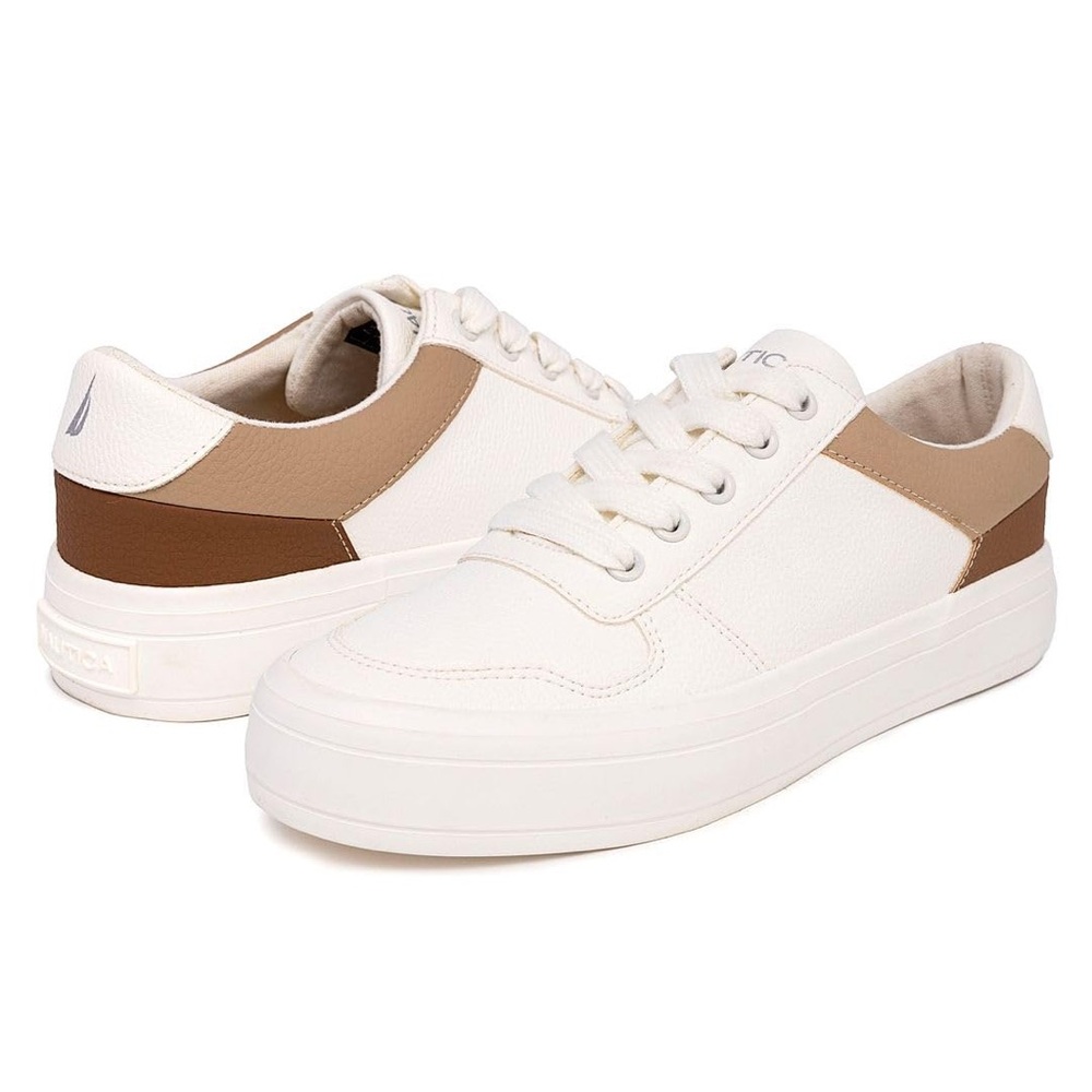 Nautica Women's Grelle White Sneaker Size 7 Shoes Lace Up Flats Taupe - Picture 3 of 11